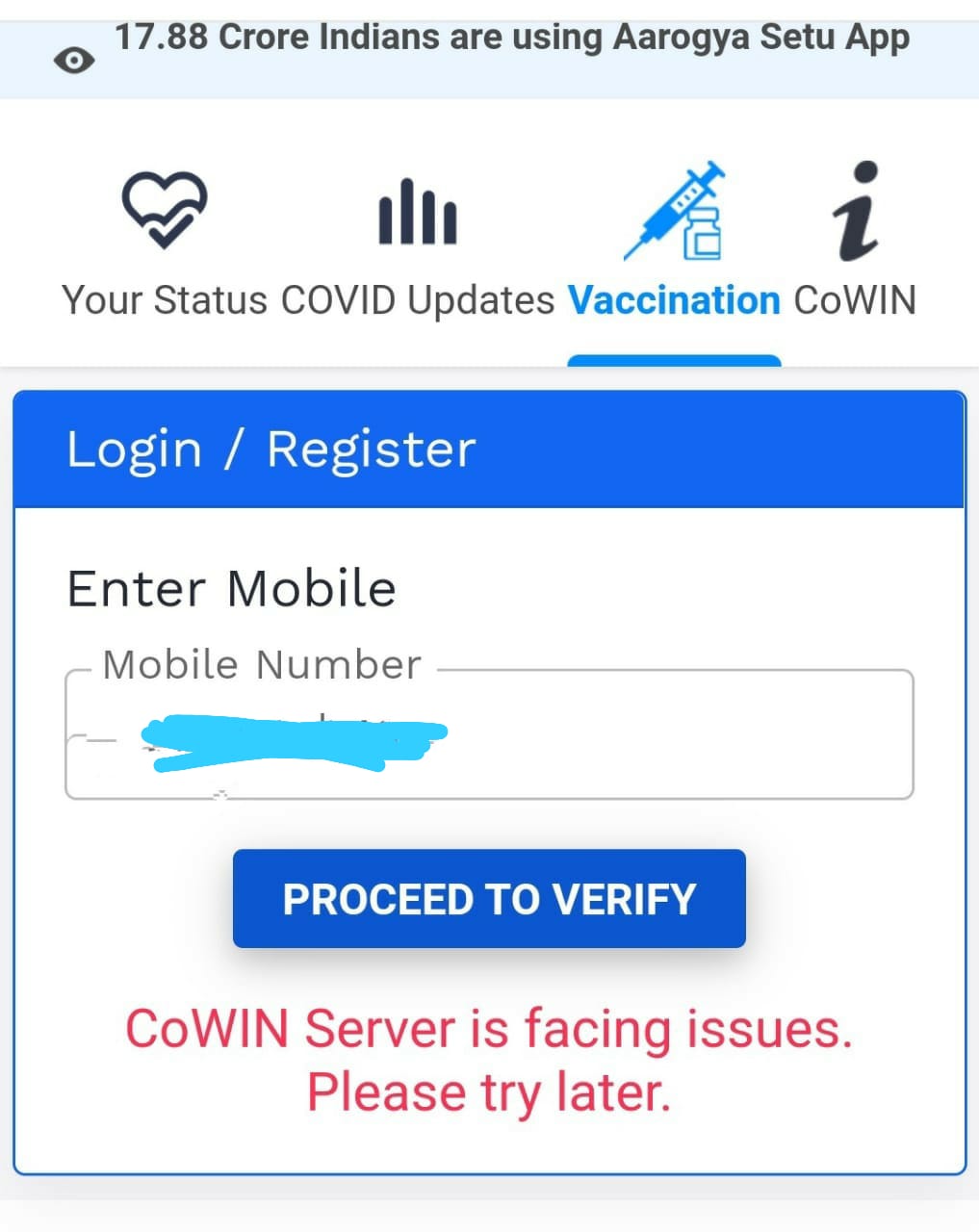 18+ वालों का वैक्सीनेशन रजिस्ट्रेशन शुरू होते ही COWIN APP सर्वर क्रेश
