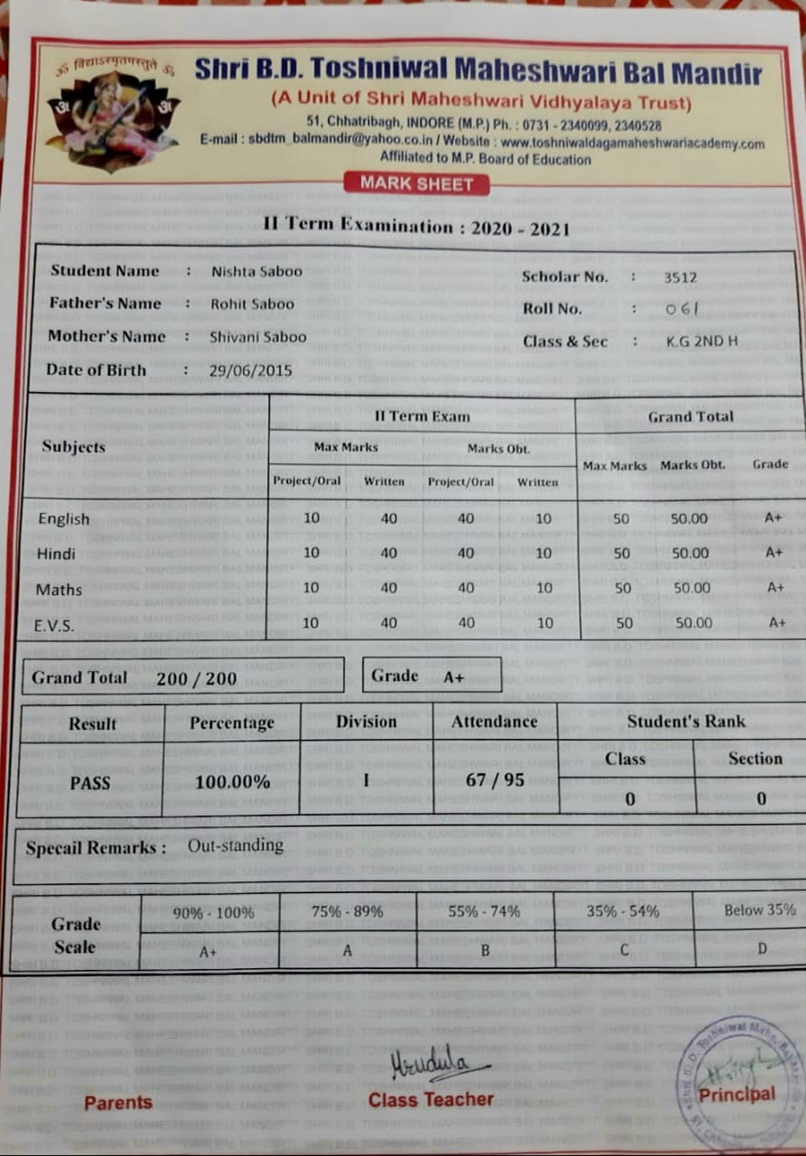 पांच साल की बच्ची ने किया कमाल, ऑनलाइन क्लास की परीक्षा में लाई 200 में से 200 अंक