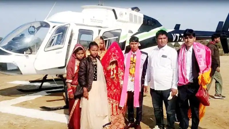 bride farewell in helicopter