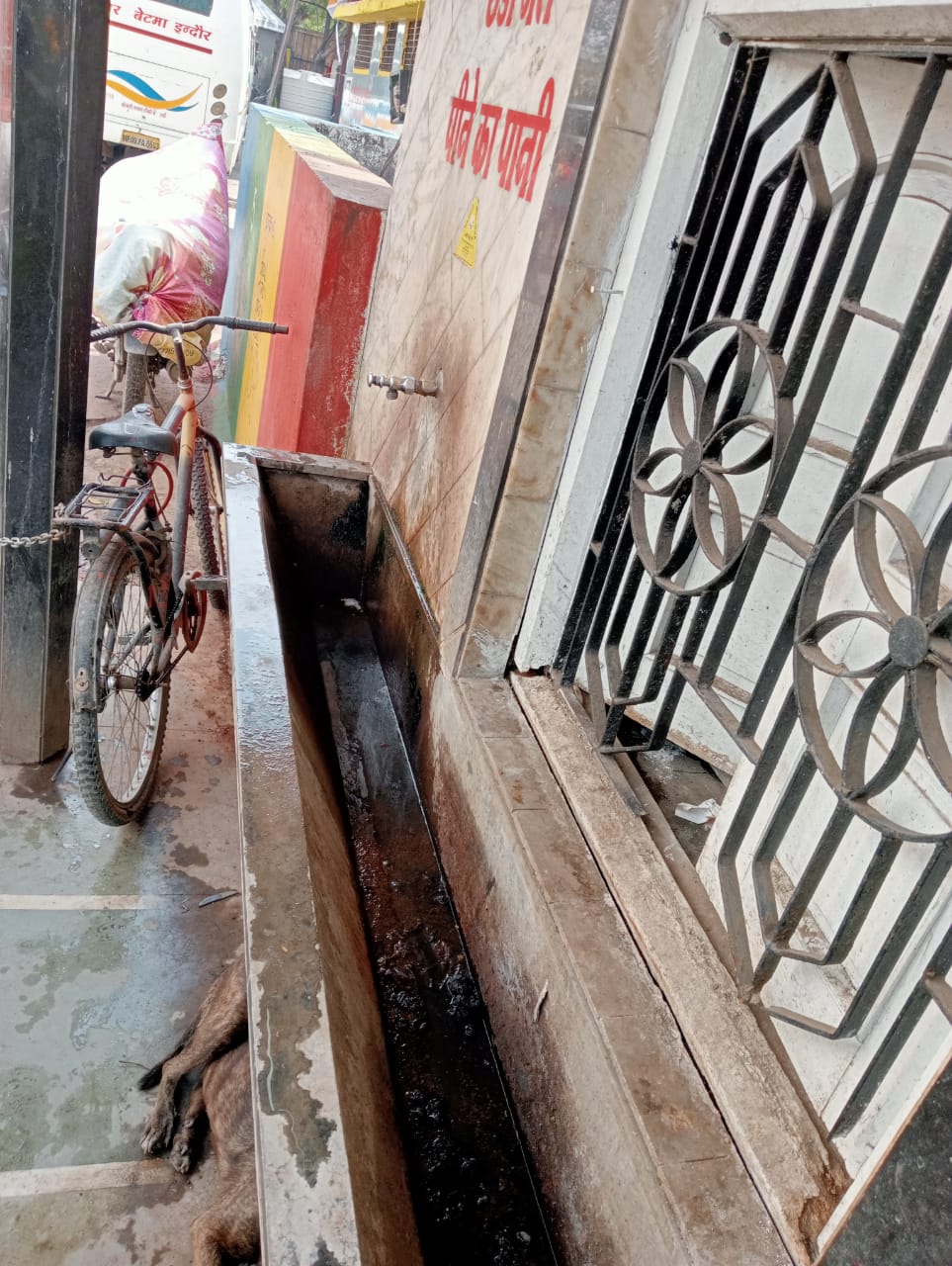 स्वच्छ शहर के गंगवाल बस स्टैंड के पानी के प्याऊ से पसर गई गंदगी, प्याऊ की निकासी की नही कोई सफाई, गंदगी में पानी पीने को मजबूर लोग