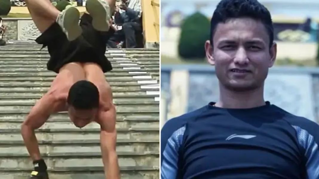 युवक का अनोखा कारनामा, 25 सेकंड में हाथों के बल उतरा 75 सीढ़ी, बनाया रिकॉर्ड