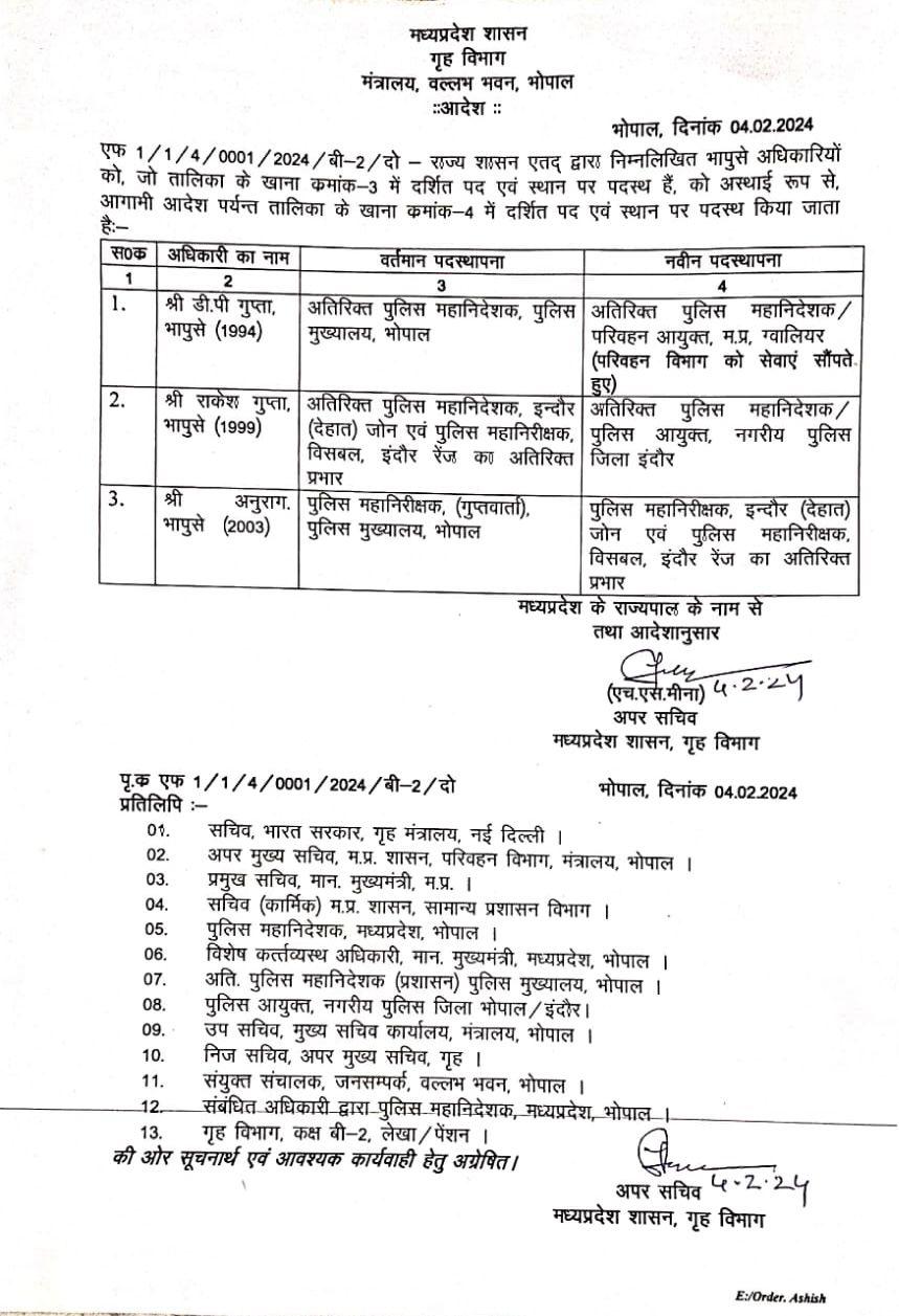 Breaking News : इंदौर के नए पुलिस कमिश्नर बनाए गए राकेश गुप्ता, आदेश हुए जारी