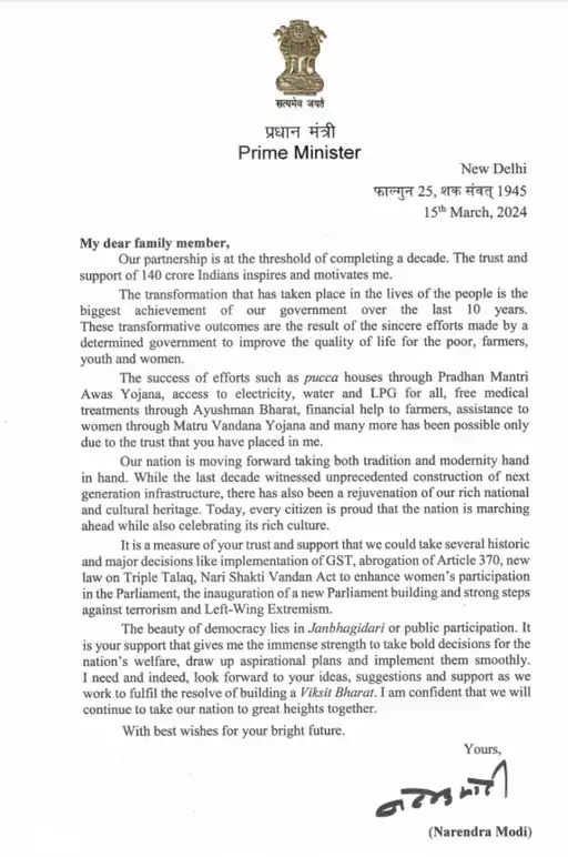 लोकसभा चुनाव से पहले PM मोदी का देश के नाम सन्देश, लिखा- 'मेरे प्रिय परिवारजन...'