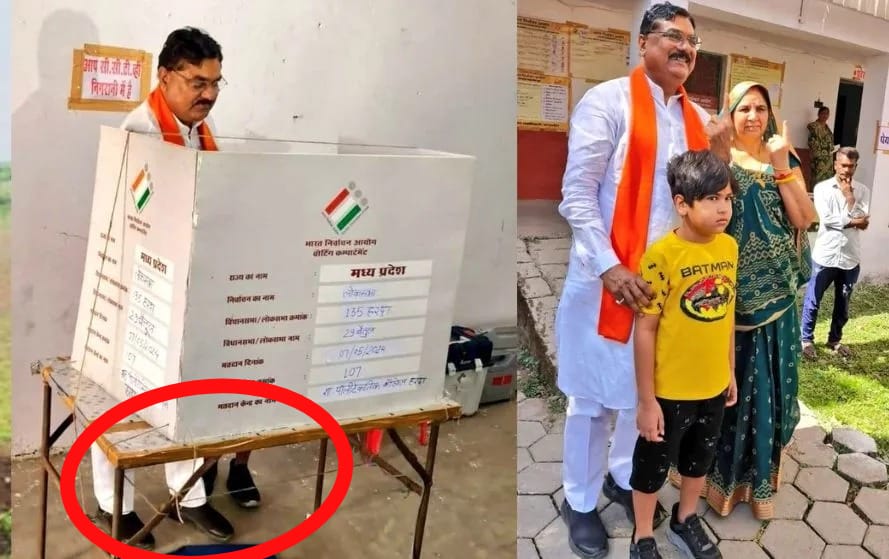 सवालों में घिरे कमल पटेल, पोते को EVM तक ले जाना पड़ा भारी, PHOTO हुई सोशल मीडिया पर वायरल