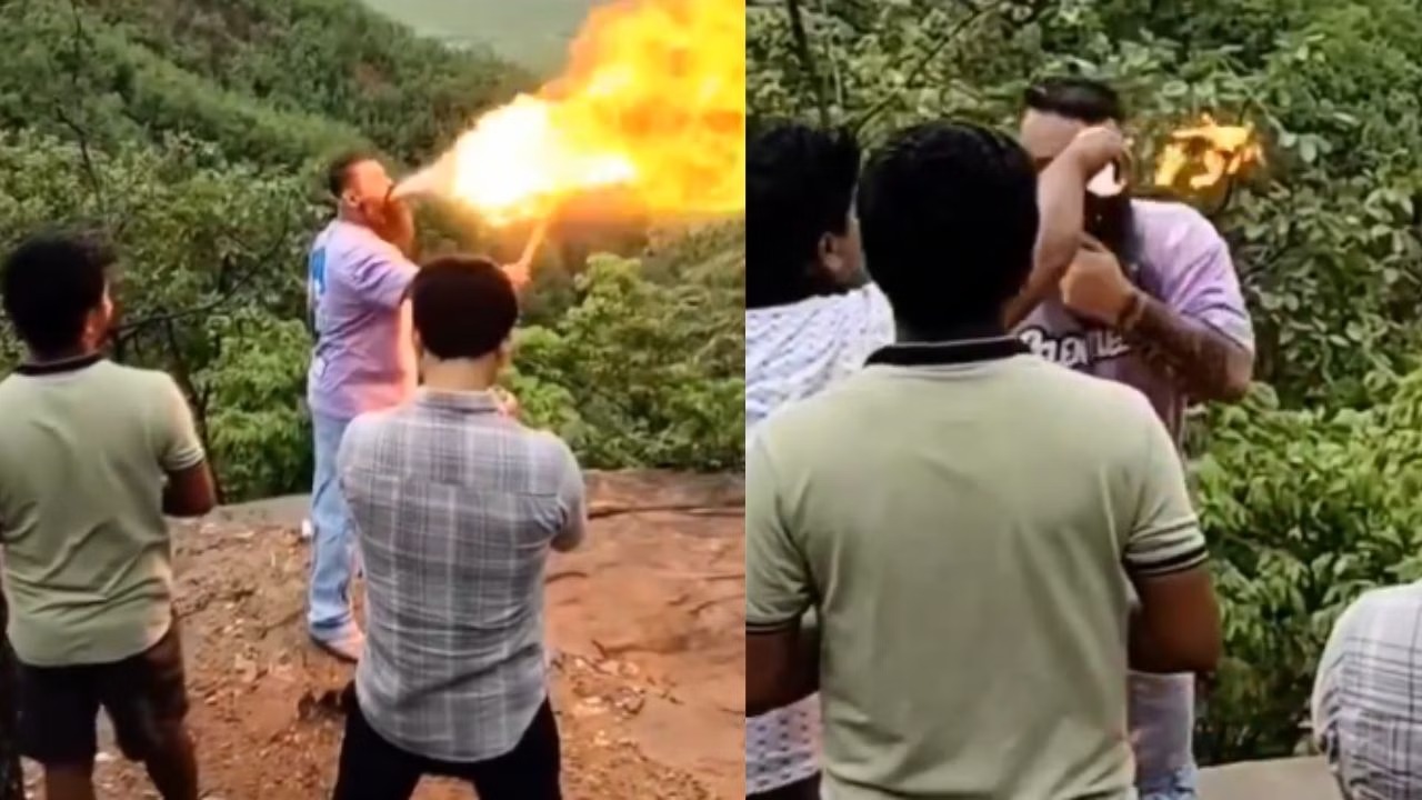 Viral Video: पहाड़ की चोटी पर जाकर आग से स्टंट करना पड़ा भारी, Video देख आप भी रह जाएंगे हैरान