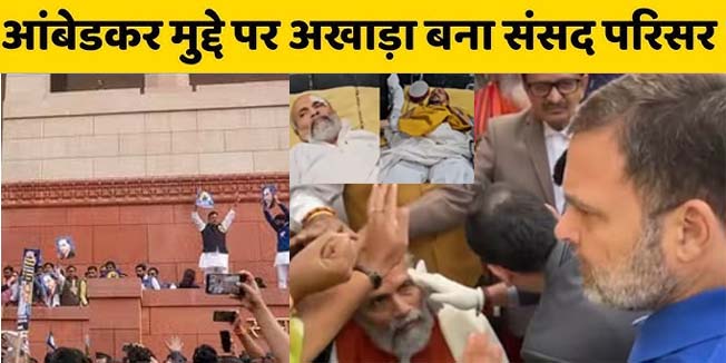 अखाड़ा बना संसद परिसर! कांग्रेस के विरोध प्रदर्शन के दौरान हुई धक्कामुक्की, BJP के दो सांसद गिरकर घायल, राहुल गांधी पर लगा आरोप