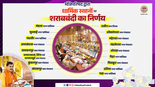 Mohan Cabinet Decision : महेश्वर में ऐतिहासिक कैबिनेट बैठक सम्पन्न, 17 धार्मिक शहरों में शराबबंदी, इन प्रस्तावों पर लगी मुहर