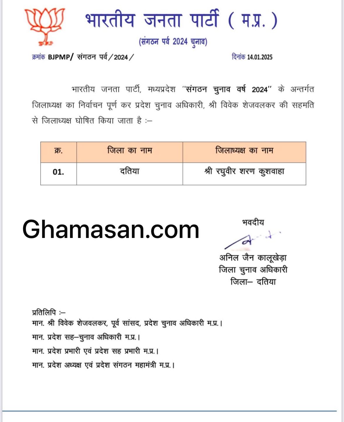 बीजेपी ने जारी की जिलाध्यक्षों की नई सूची, जानें किसे कहां मिली जिम्मेदारी