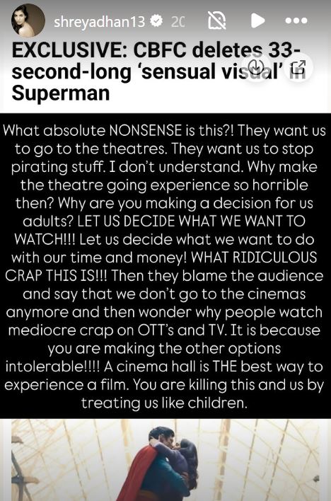 Superman मूवी से 33 सेकंड का किस सीन हटाने पर भड़कीं श्रेया धनवंतरी | सेंसर बोर्ड पर उठाए सवाल

