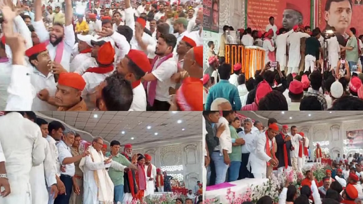 मंच बना अखाड़ा, सपाइयों के बीच हुई धक्का-मुक्की, गाली-गलौज और कपड़े भी फटे, आधे घंटे तक चला हंगामा