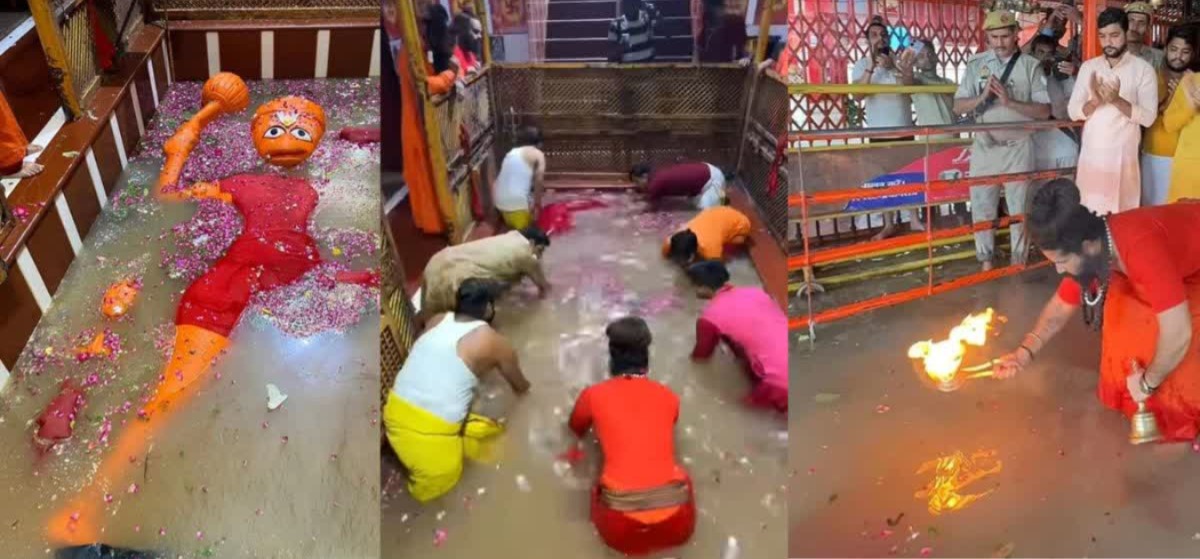 नाग पंचमी के अवसर पर गंगा मां ने फिर कराया बड़े हनुमान को स्नान, 1 महीने में यह तीसरी बार हुआ करिश्मा