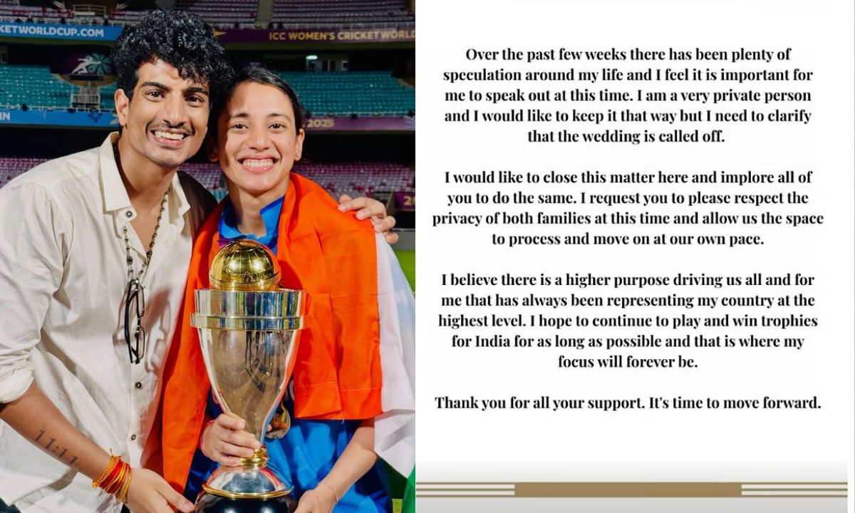 टूट गई शादी… स्मृति मंधाना ने पलाश मुछाल से शादी तोड़ने का किया एलान, सोशल मीडिया पर साझा किया फैसला