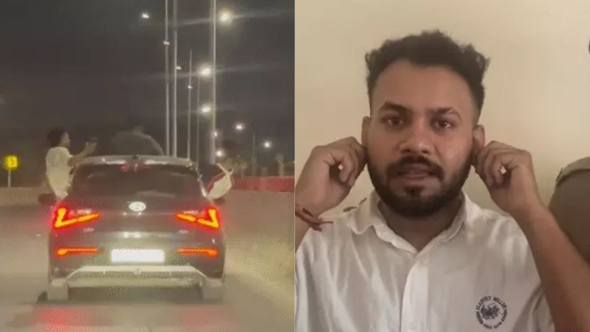 इंदौर में कार के ऊपर स्टंट करना पड़ा महंगा, पुलिस ने की कार्रवाई, हाथ जोड़कर मांगनी पड़ी माफी