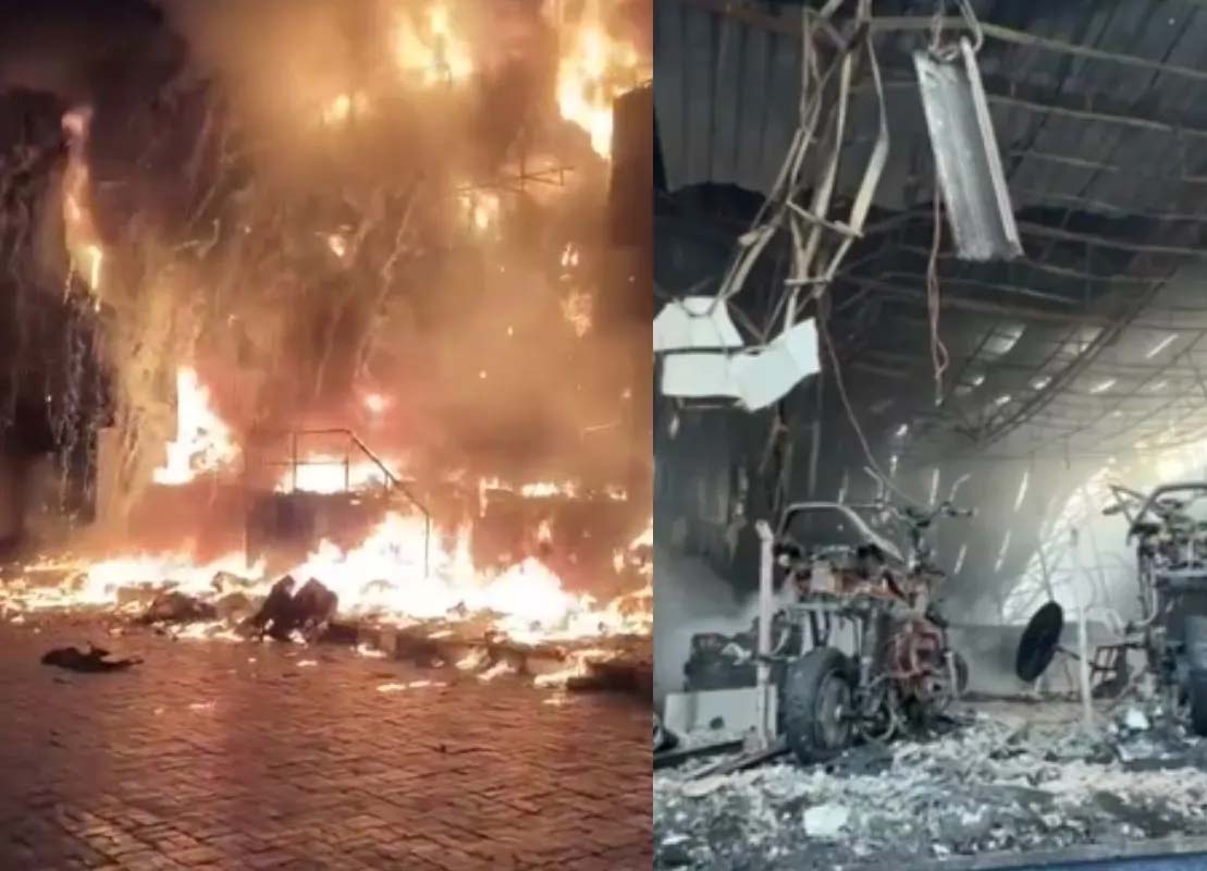 सुबह 4 बजे शोरूम में लगी भयंकर आग, 40 इलेक्ट्रिक वाहन समेत ऑटो पार्ट्स स्टोर राख