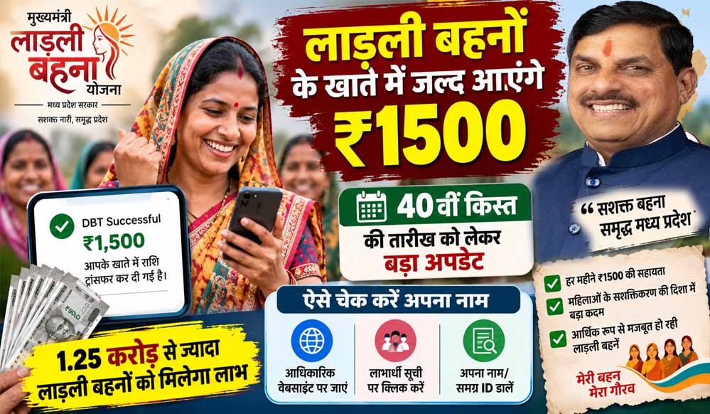 लाड़ली बहना योजना: 1.25 करोड़ से ज्यादा महिलाओं को मिलेंगे ₹1500, 40वीं किस्त से पहले ऐसे देखें लिस्ट में नाम