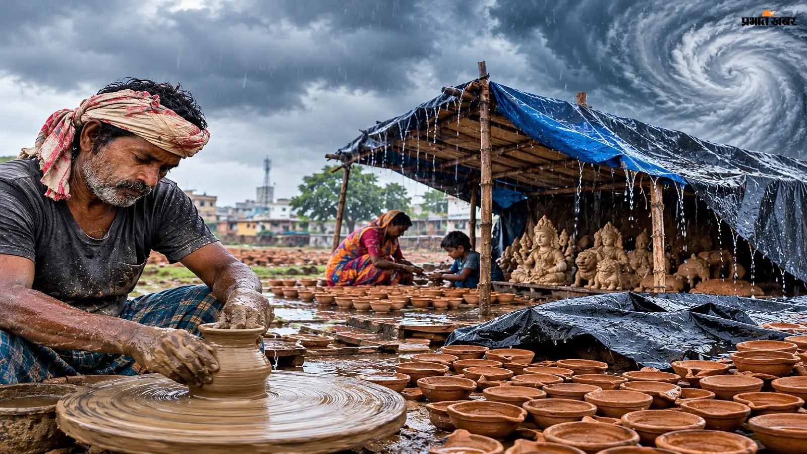 बारिश ने बिगाड़ा कुम्हारों का कारोबार, धूप नहीं मिलने से नहीं सूख रहे मिट्टी के दीये