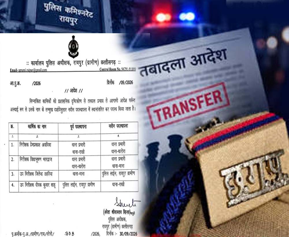 रायपुर ग्रामीण में पुलिस विभाग में बदलाव, 3 थाना प्रभारियों का तबादला